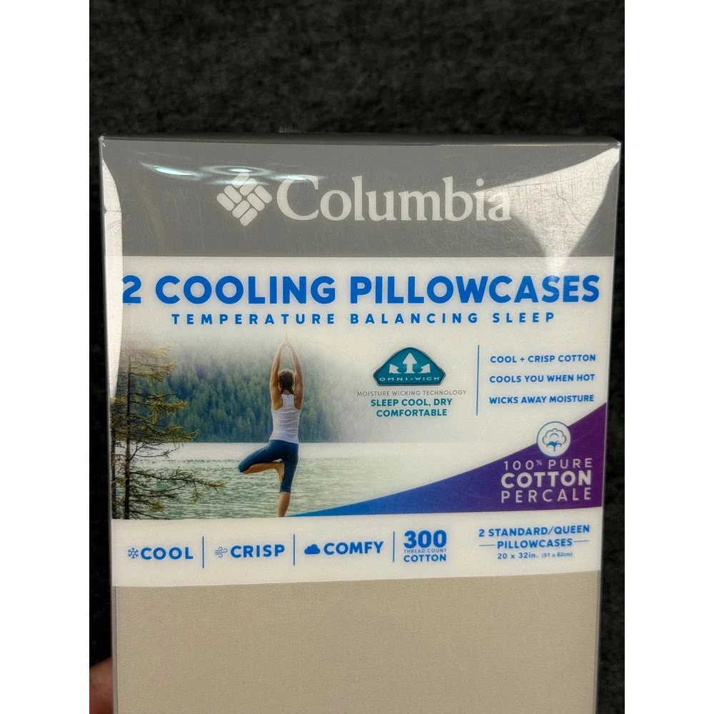 Columbia Omni-Wick 2pk Cooling Pillowcases Stone 300TC Cotton Stone Std/Queen